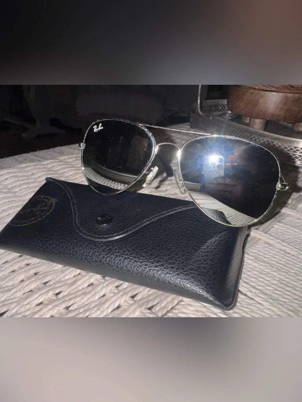 Reflective Ray-Ban Silver Metal-Framed Sunglasses w/ original case